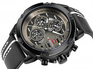 NAVIFORCE NF 9110 Men's Watch Genuine Leather Multi Functional - Black Red