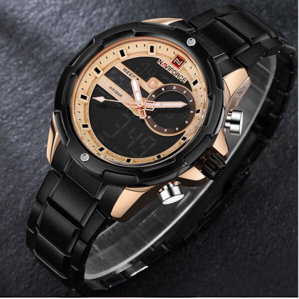 NAVIFORCE NF 9120 Men's Watch Digital Sport Men's Watch Stainless Steel Quartz Wrist Watch Waterproof