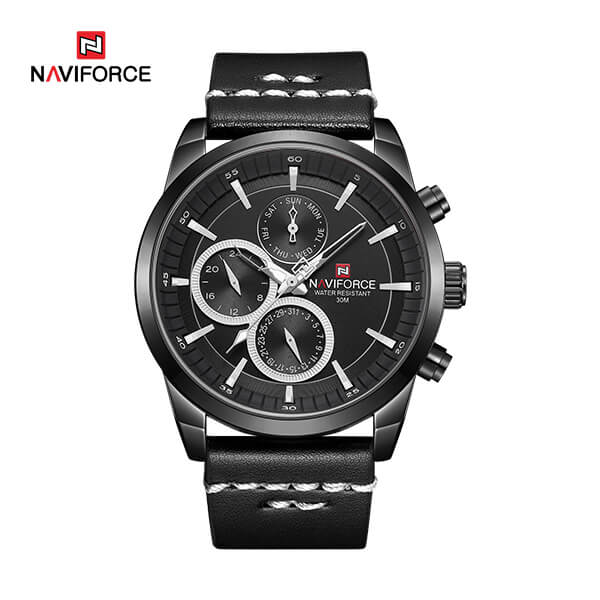 NAVIFORCE NF 9148 Men's Quartz Waterproof Sport Leather Wrist Watch-Brown White