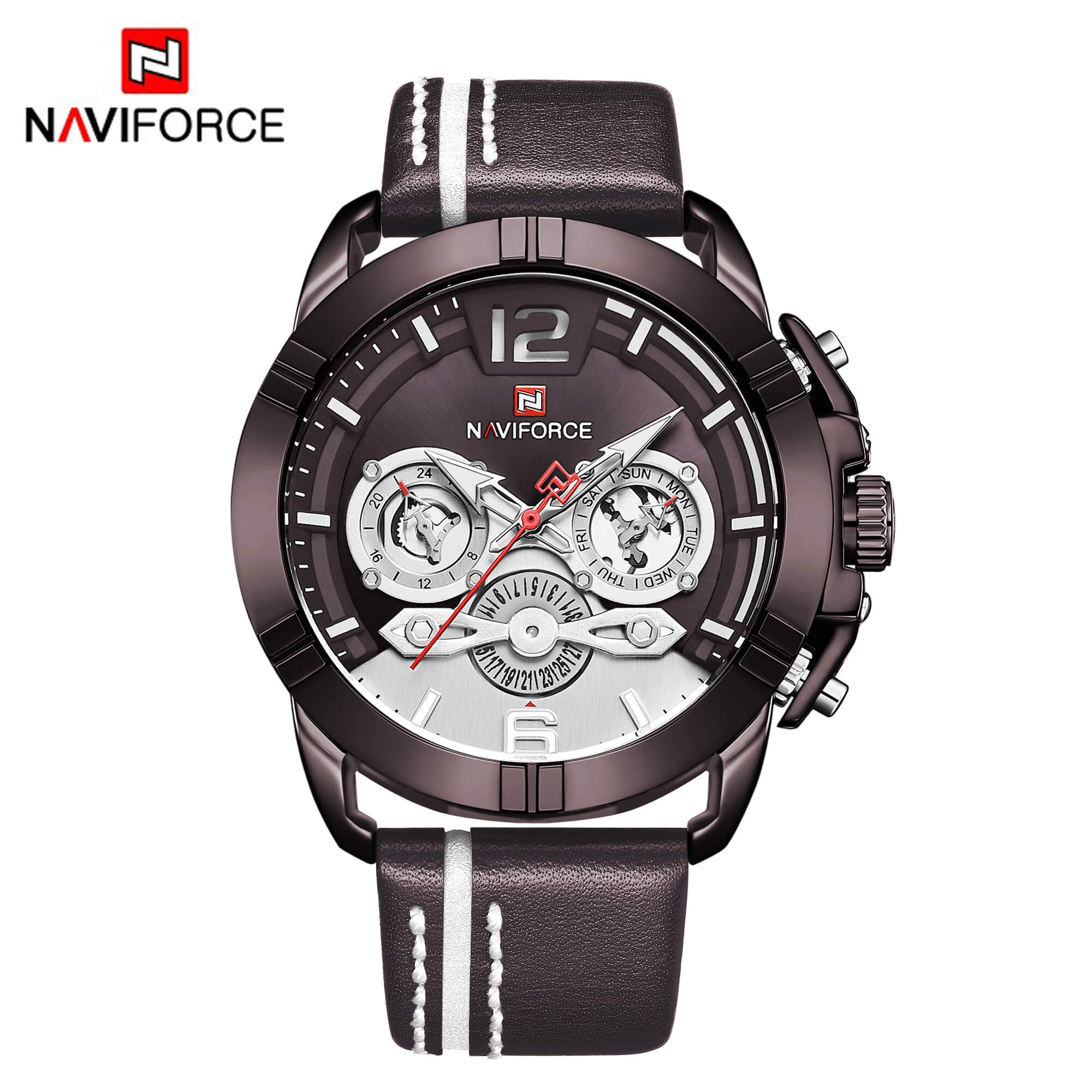 NAVIFORCE NF 9168 Mens Watch Genuine Leather Chronograph Watch Waterproof