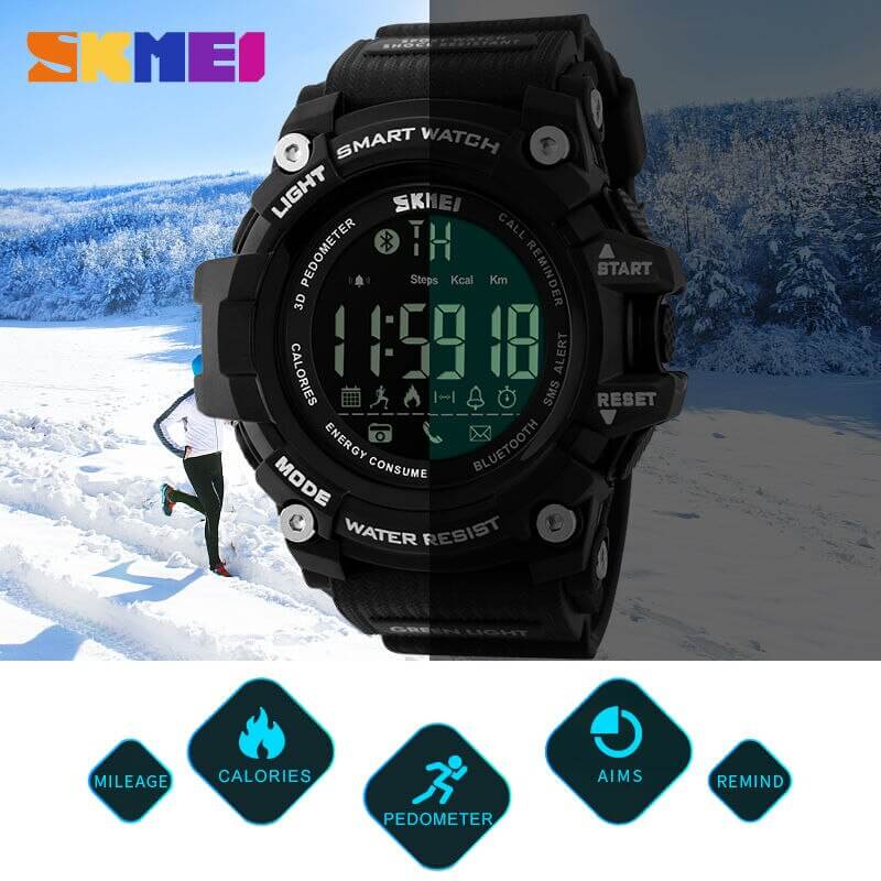 SKMEI SK 1227BK Unisex Smart Watch Pedometer Calories Chronograph - Black