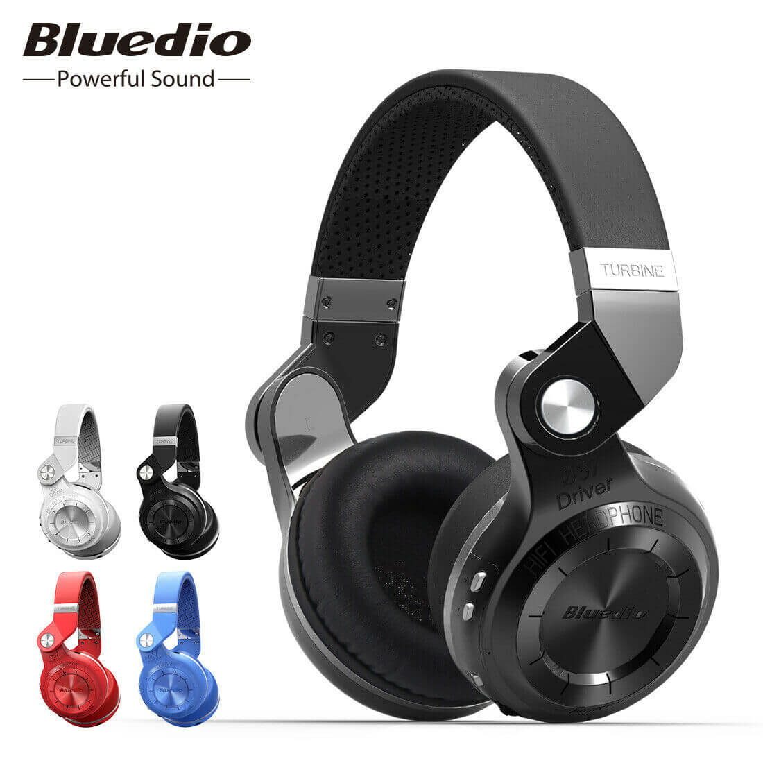 Bluedio T2 Plus Wireless Bluetooth V5.0 Stereo Headphones with Mic/Micro SD Card Slot/FM Radio Turbine Series - Black