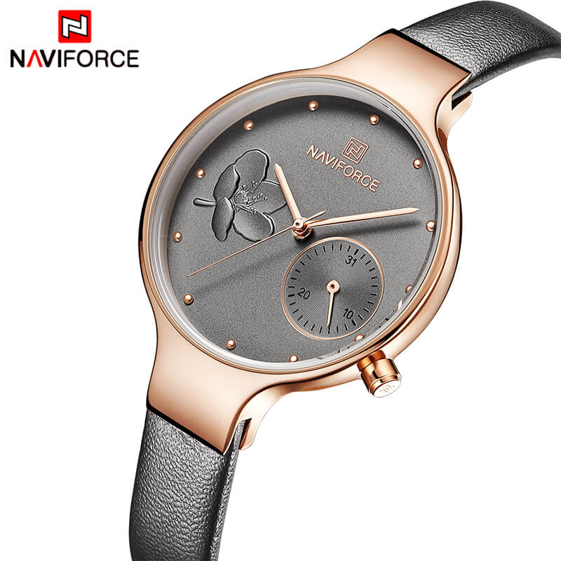 NAVIFORCE NF 5001 Women's Watch Waterproof Leather Wristwatch  - Grey