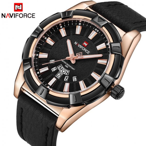 NAVIFORCE NF 9118 Men's Watch Date Week Analog Watch Leather Strap Quartz Waterproof