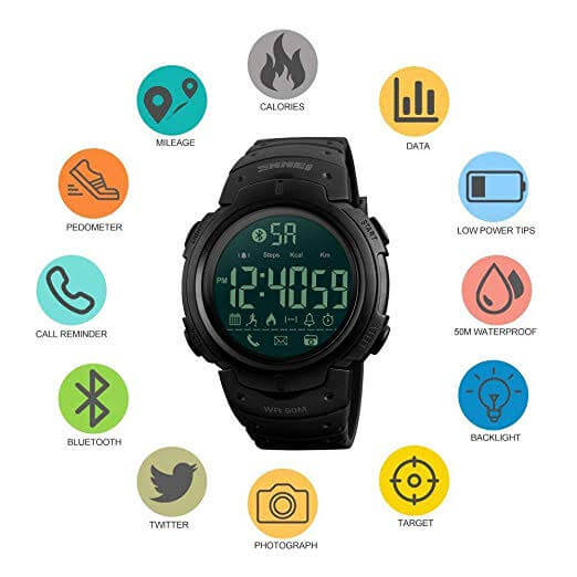 SKMEI SK 1301 Unisex Smart Watch Calorie Pedometer Bluetooth Watches Remote Camera Water Resistant Green Color Wristwatch