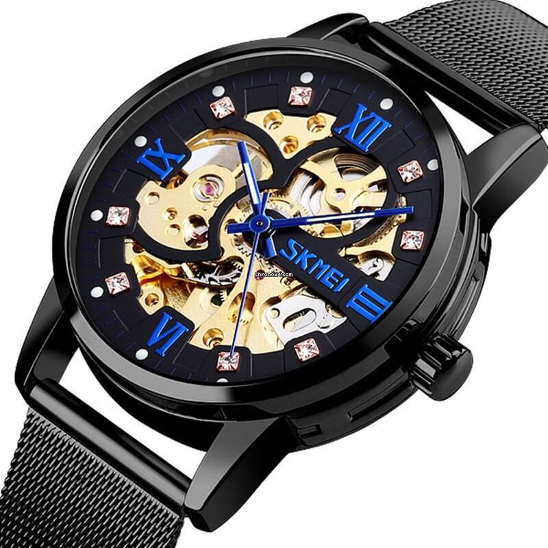 SKMEI SK 9199 Automatic watch Men's Gear Hollow Art Dial Stainless Steel Strap Gold color Wristwatch
