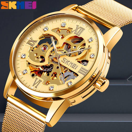 SKMEI SK 9199 Automatic watch Men's Gear Hollow Art Dial Stainless Steel Strap Rose Gold color Wristwatch