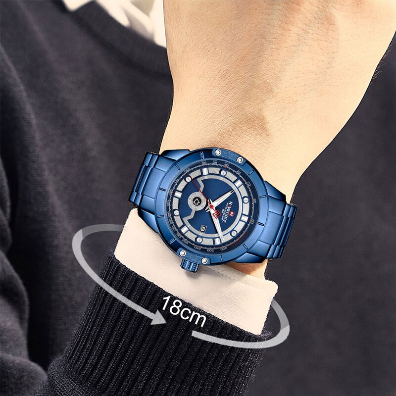 NAVIFORCE NF 9166 Stainless Steel Luminous Men's watch waterproof -Blue