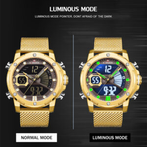 NAVIFORCE NF 9172 Stainless Steel Luminous Waterproof Men's Watch Dual Time-Gold