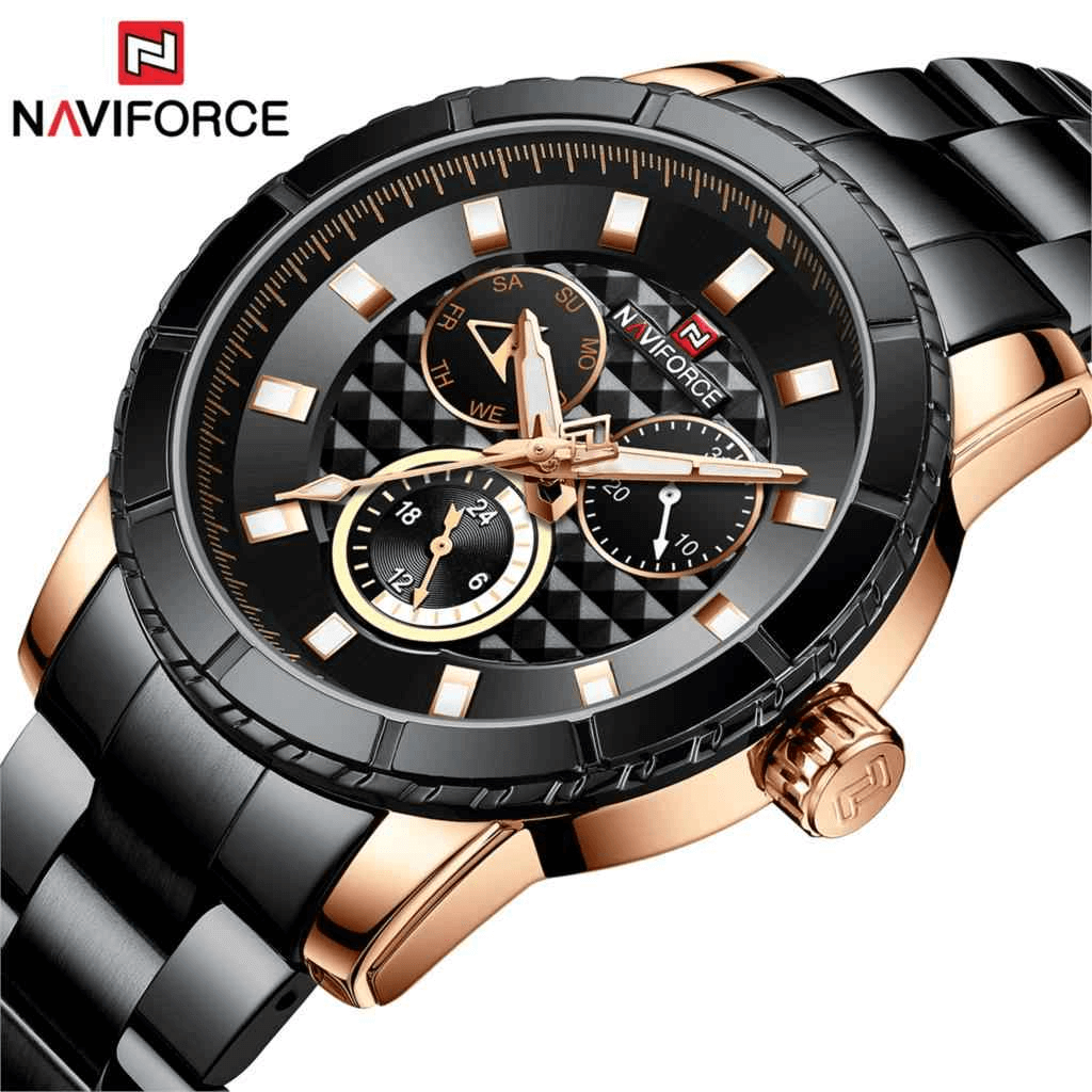 NAVIFORCE NF 9145 Luxury Brand Waterproof Stainless Steel Men's Watch Chronograph-Black Red