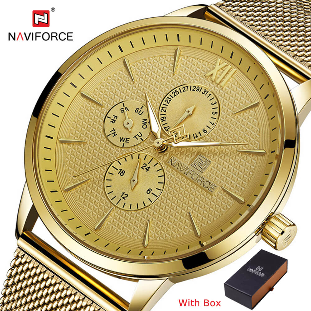NAVIFORCE NF 3003 Men's Watch Waterproof Ultra Thin Clock Full Steel Casual Quartz Chronograph 24 hours analog format-ROSE GOLD