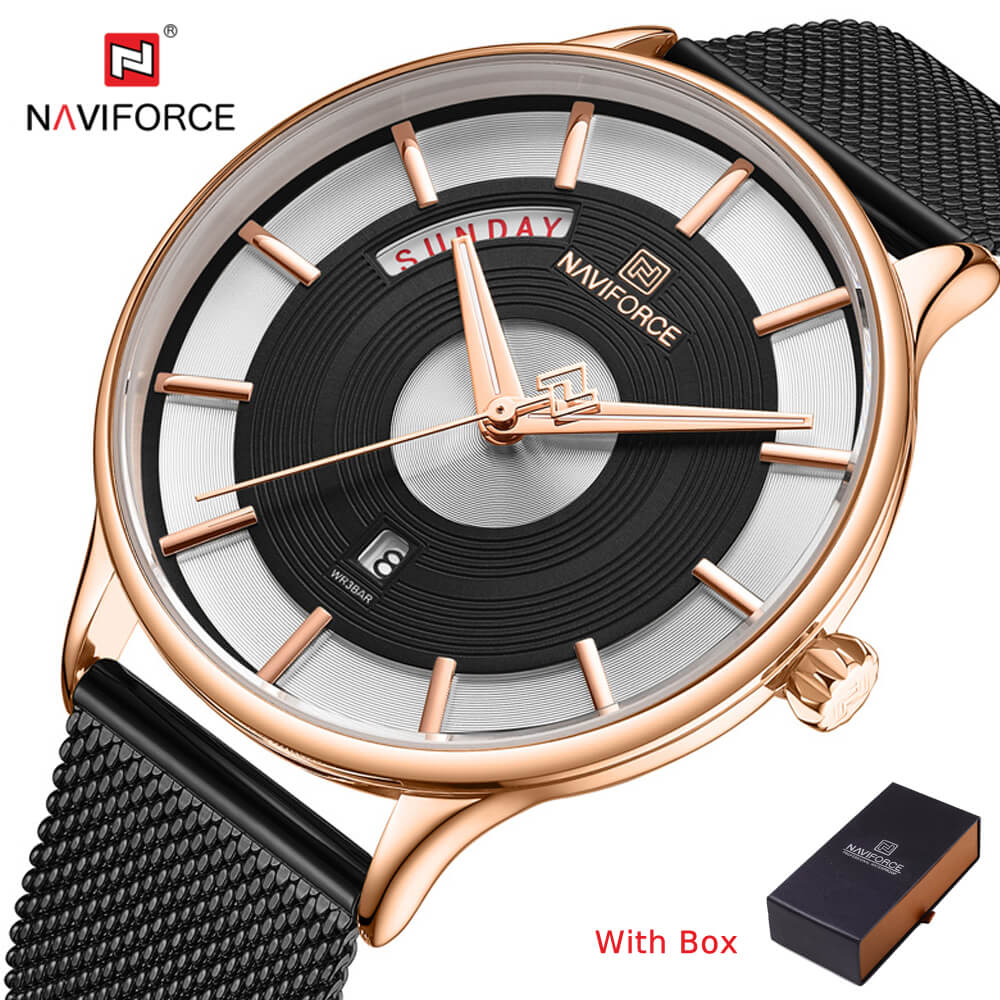 NAVIFORCE NF 3007 Men's Watch Analog Waterproof Stainless Steel Quartz with Day date-Rose Gold Blue