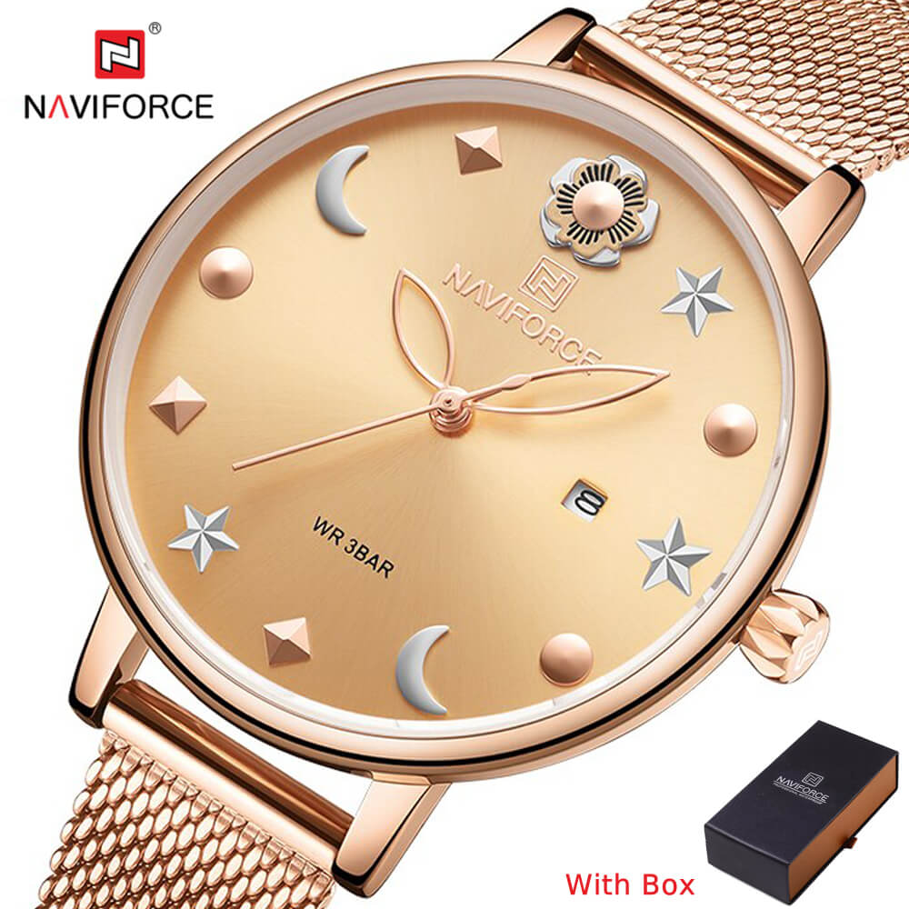 NAVIFORCE NF 5009 Women Luxury Watches Sports Waterproof Wristwatches-BLACK