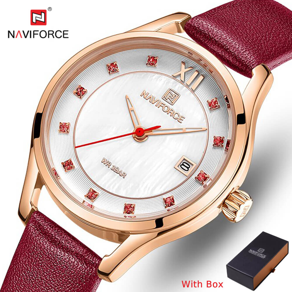 NAVIFORCE NF 5010 Top Brand Luxury Analog Ladies watch with Date Waterproof-RED