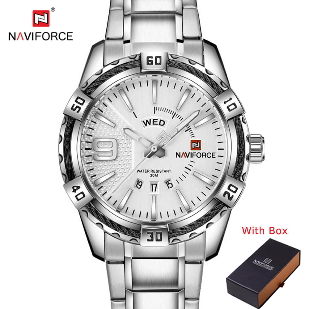 NAVIFORCE NF 9117S Men's Watch Waterproof Stainless Steel Calendar Clock Gold 007