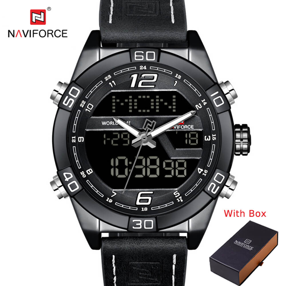 NAVIFORCE NF 9128 Men's Fashion Sports Watch Waterproof Analog and Digital Leather Strap Quartz - Rose Gold Dark Brown