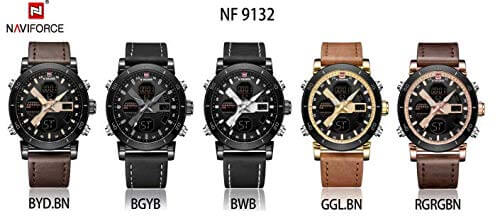 NAVIFORCE NF 9132 Dual Display Leather Strap Multi function Men's watch Waterproof