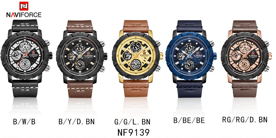 NAVIFORCE NF 9139 Luxury Genuine Leather Chronograph Analog Men's Watch-Black Brown