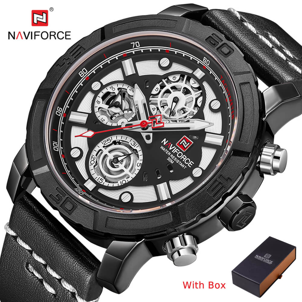 NAVIFORCE NF 9139 Luxury Genuine Leather Chronograph Analog Men's Watch-Blue