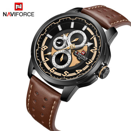 NAVIFORCE NF 9142 Leather Strap Chronograph Men's Watch Waterproof