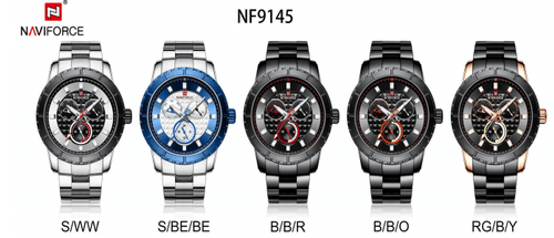 NAVIFORCE NF 9145 Luxury Brand Waterproof Stainless Steel Men's Watch Chronograph-Silver Blue