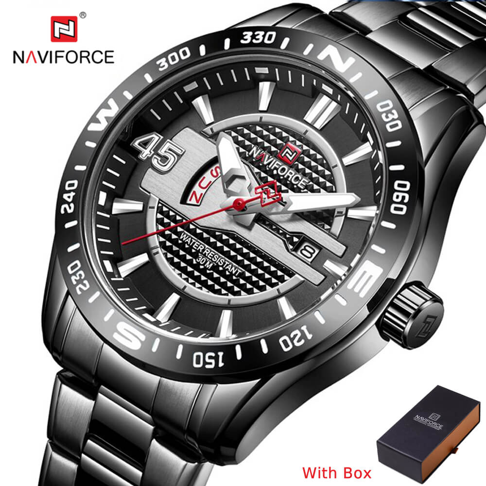 NAVIFORCE NF 9157 Stainless Steel Men's Watch Waterproof with Day and Date-Silver