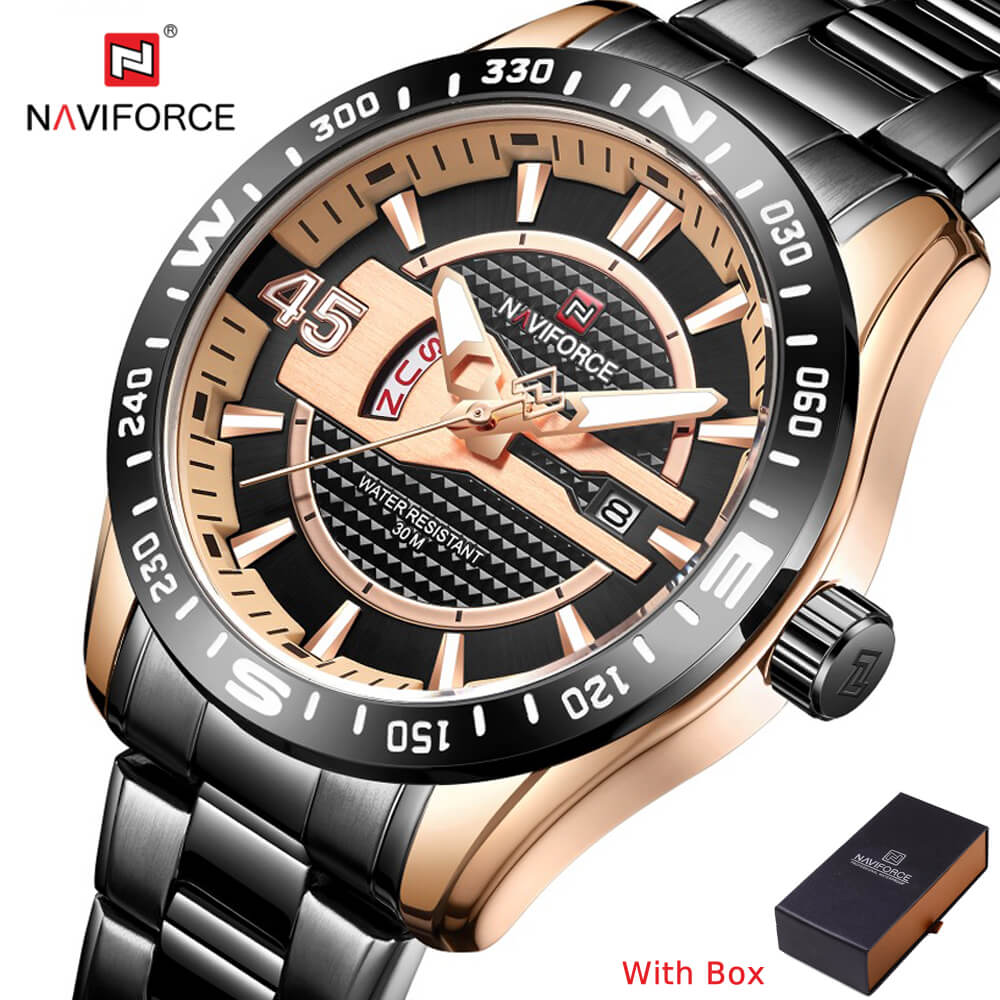 NAVIFORCE NF 9157 Stainless Steel Men's Watch Waterproof with Day and Date-Coffee
