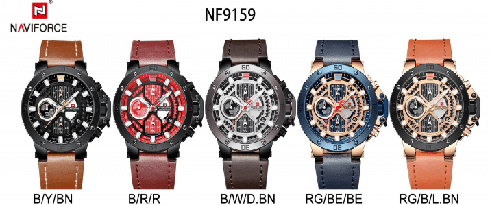 NAVIFORCE NF 9159 Chronograph Leather Strap Men's Watch Waterproof -Rose Gold Brown