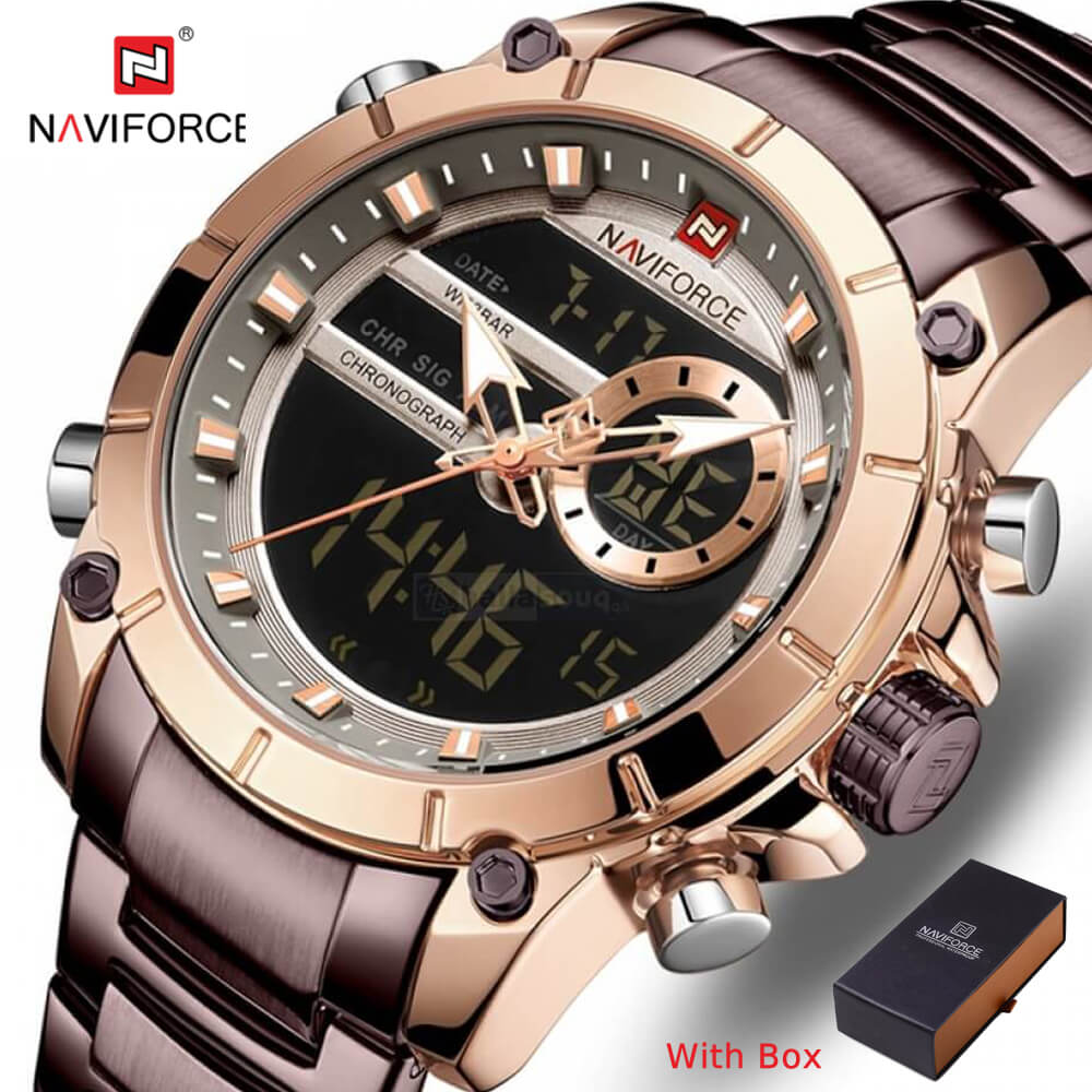 NAVIFORCE NF 9163 Men's Watch Chronograph Stainless Steel Analog Digital Watch-Silver Black