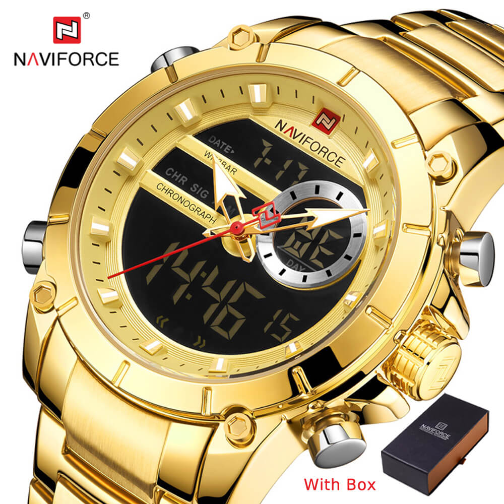 NAVIFORCE NF 9163 Men's Watch Chronograph Stainless Steel Analog Digital Watch-Black