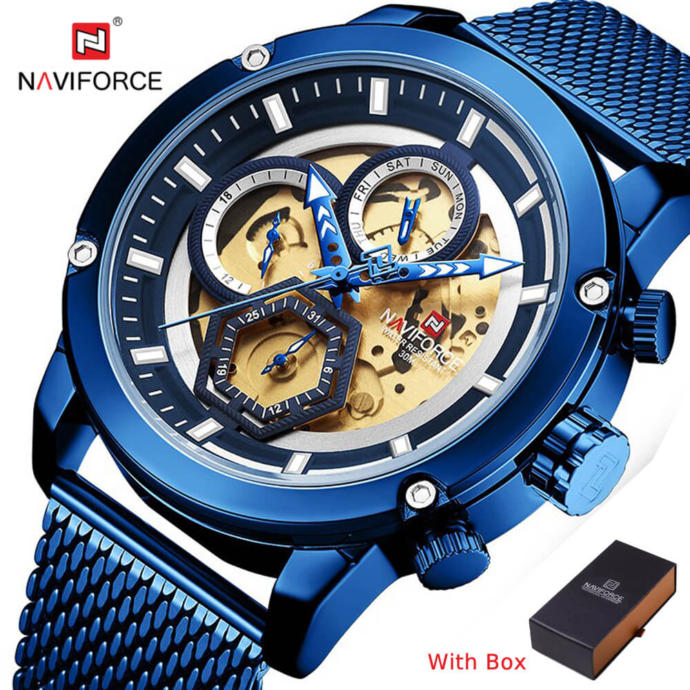 NAVIFORCE NF 9167 Waterproof Stainless Steel Men's Watch Chronograph-Blue