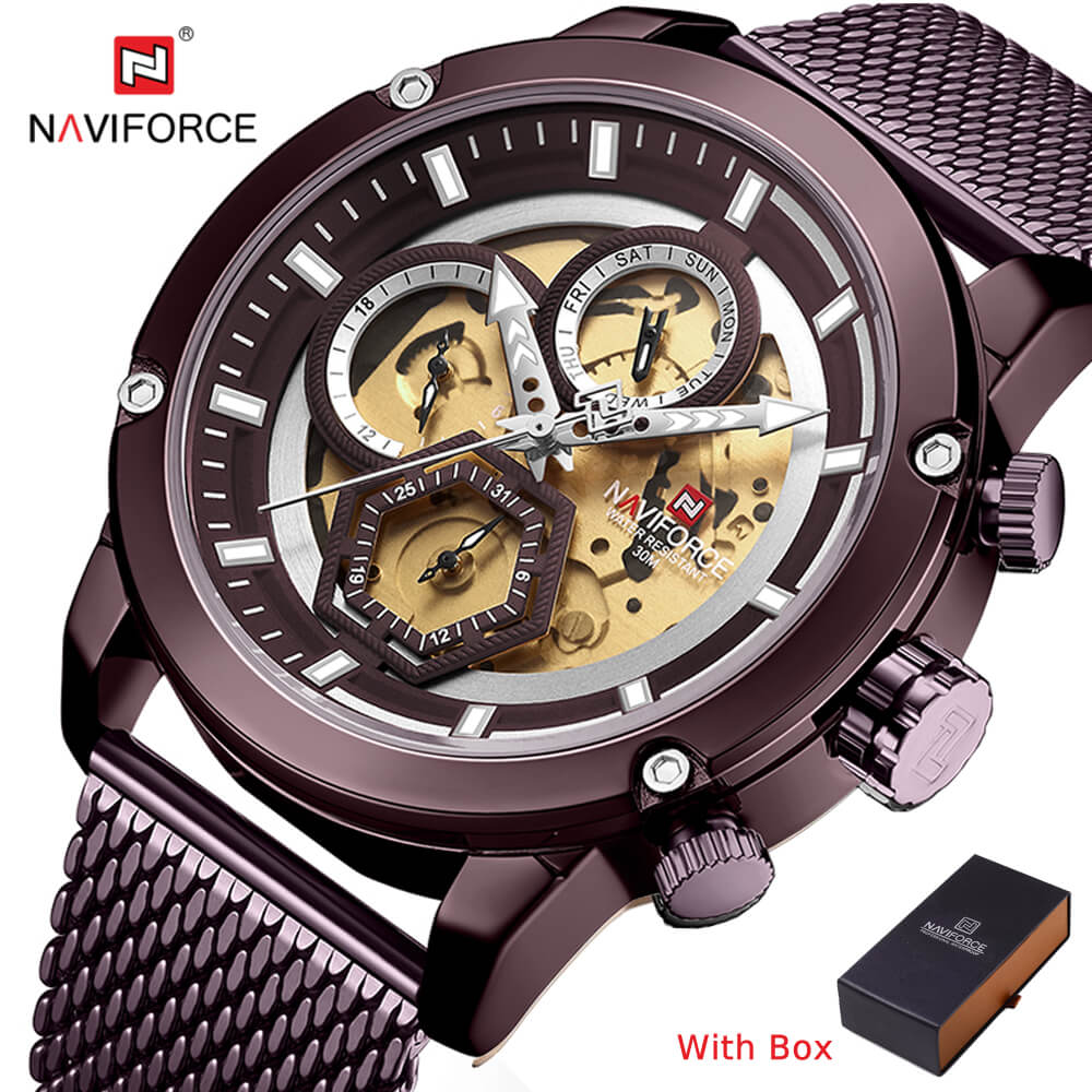 NAVIFORCE NF 9167 Waterproof Stainless Steel Men's Watch Chronograph-Black Rose gold