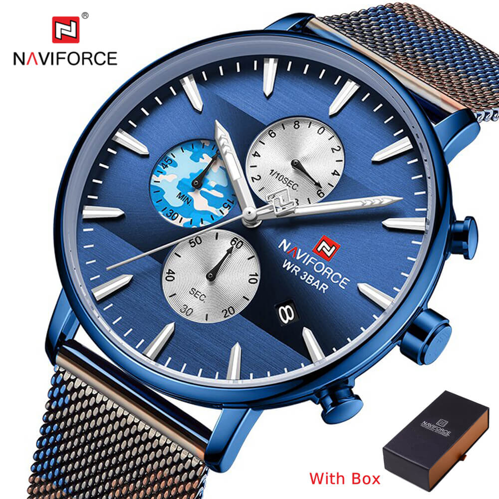 NAVIFORCE NF 9169 Stainless steel luxury Men's watch Waterproof with Chronograph-Coffee