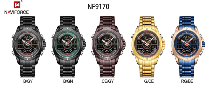 NAVIFORCE NF 9170 Stainless Steel Multifunctional Waterproof Wrist Watch for Men-Rose Gold Blue