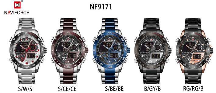 NAVIFORCE NF 9171 Luminous Stainless steel Men's watch Dual Time Display Waterproof-Silver Coffee