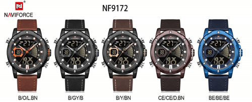 NAVIFORCE NF 9172L Leather Strap Dual Time Luminous Waterproof Men's Watch-Brown Orange