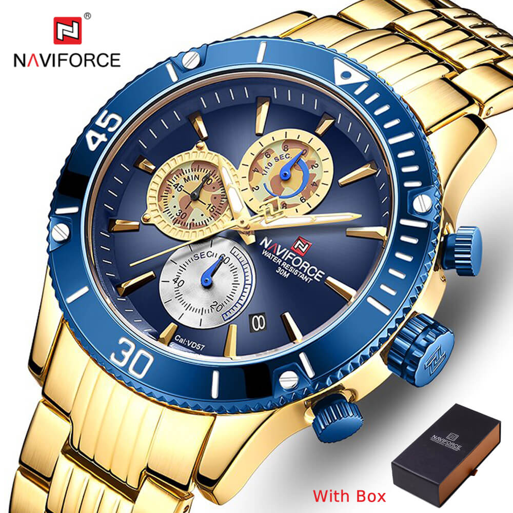 NAVIFORCE NF 9173 Steel Strap Waterproof Men's watch with Chronograph-Silver Blue