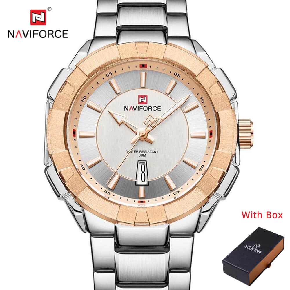 NAVIFORCE NF 9176 Stainless Steel Luminous Waterproof Men's watch with Date-Rose Gold Coffee