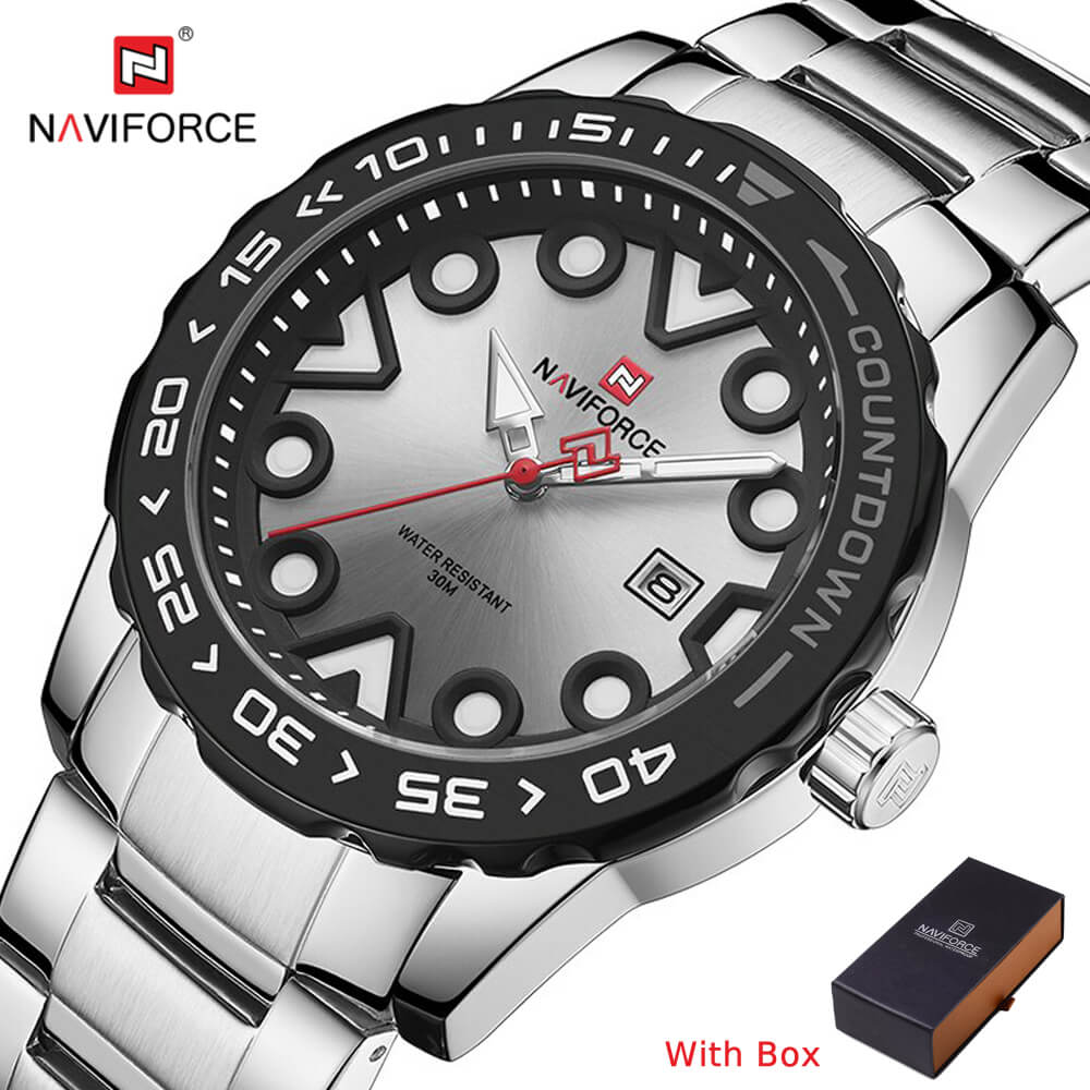 NAVIFORCE NF 9178 Stainless Steel Luxury Brand Men's Watch Water Proof  with Date Silver Coffee