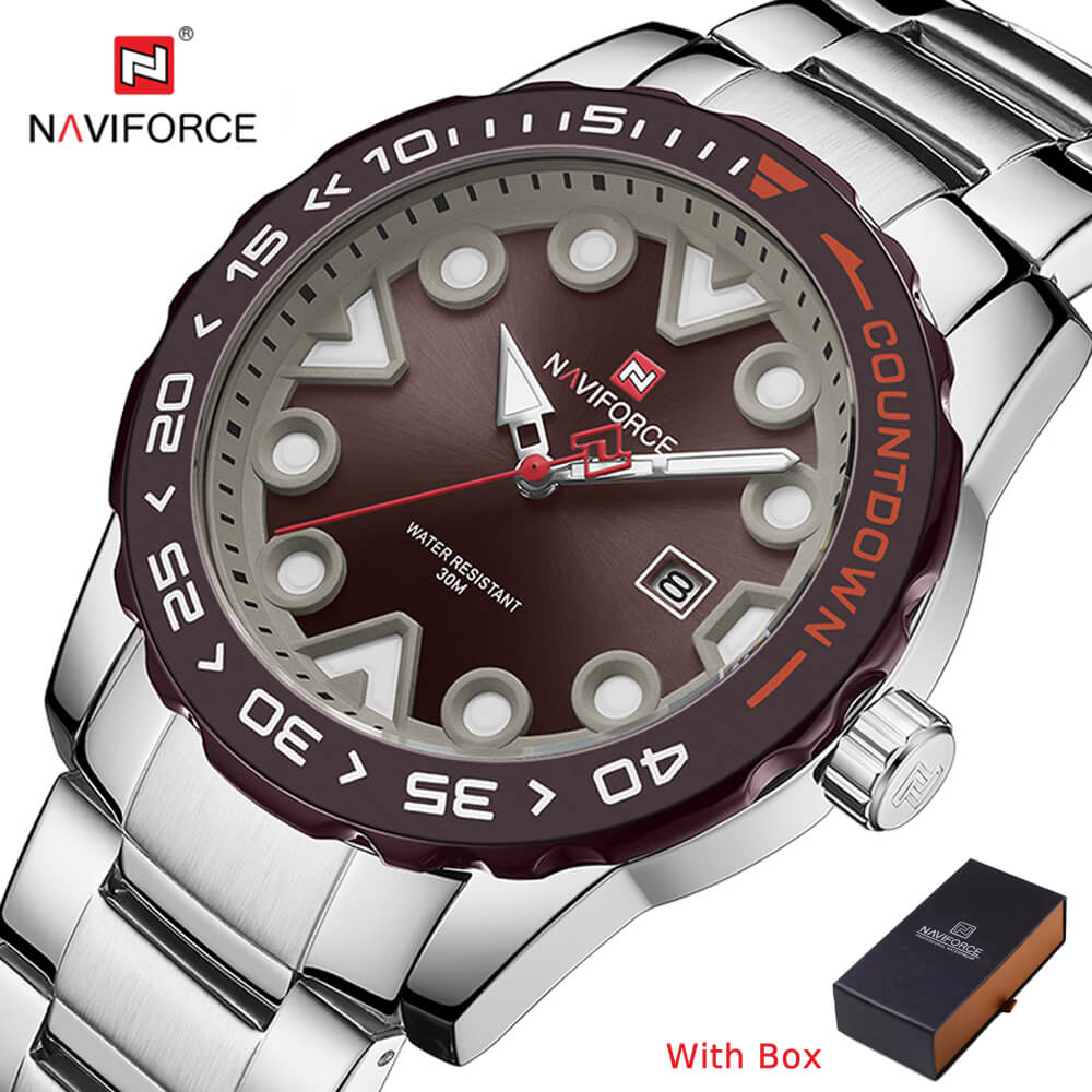NAVIFORCE NF 9178 Stainless Steel Luxury Brand Men's Watch Water Proof  with Date Silver Green