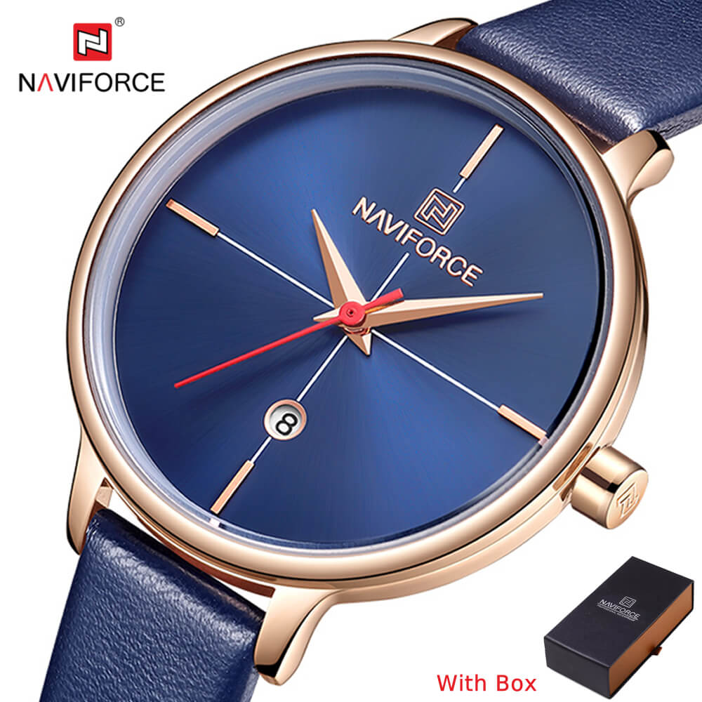 NAVIFORCE NF 5006 Women's Wrist Watch Waterproof Leather strap Quartz with Date-Blue