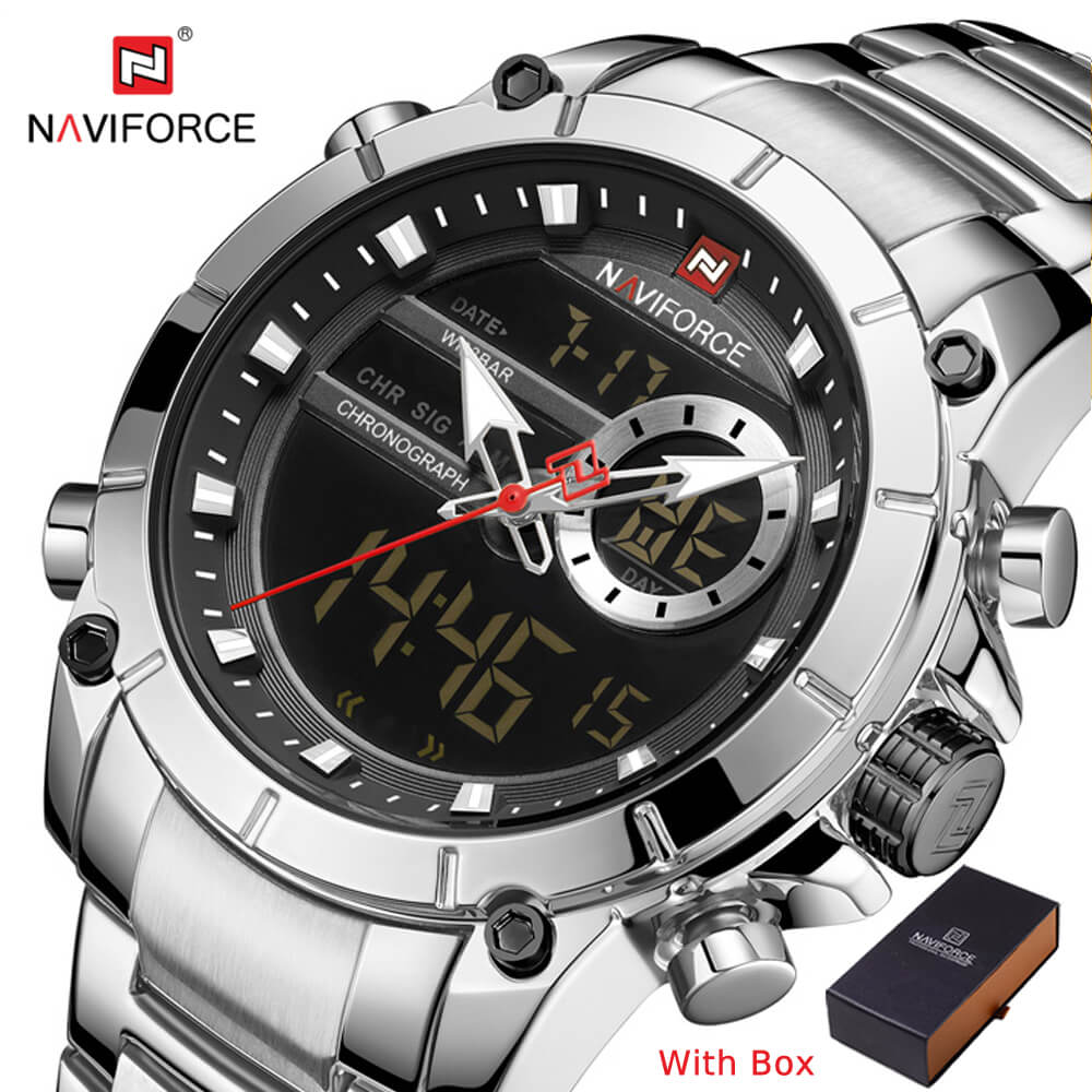 NAVIFORCE NF 9163 Men's Watch Chronograph Stainless Steel Analog Digital Watch-Blue Blue