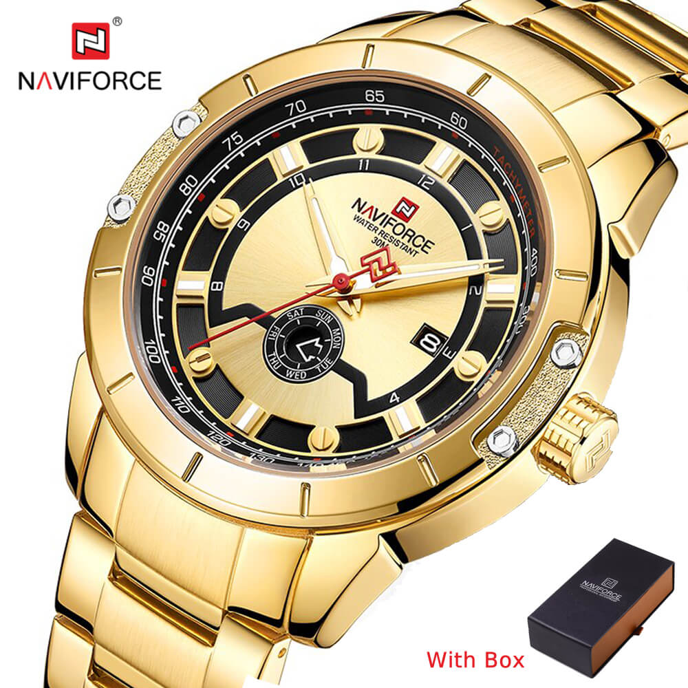 NAVIFORCE NF 9166 Stainless Steel Luminous Men's watch waterproof -Rose Gold Black