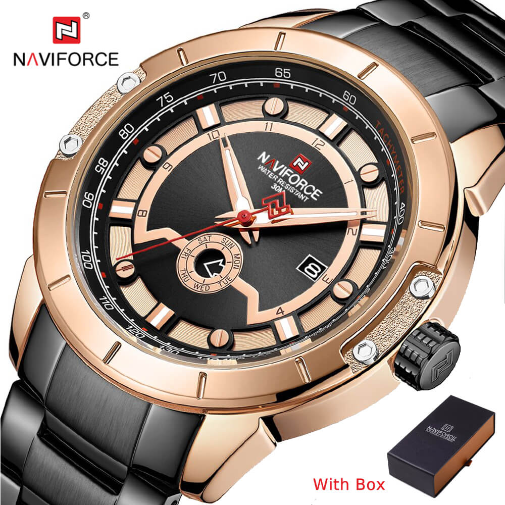 NAVIFORCE NF 9166 Stainless Steel Luminous Men's watch waterproof -Gold