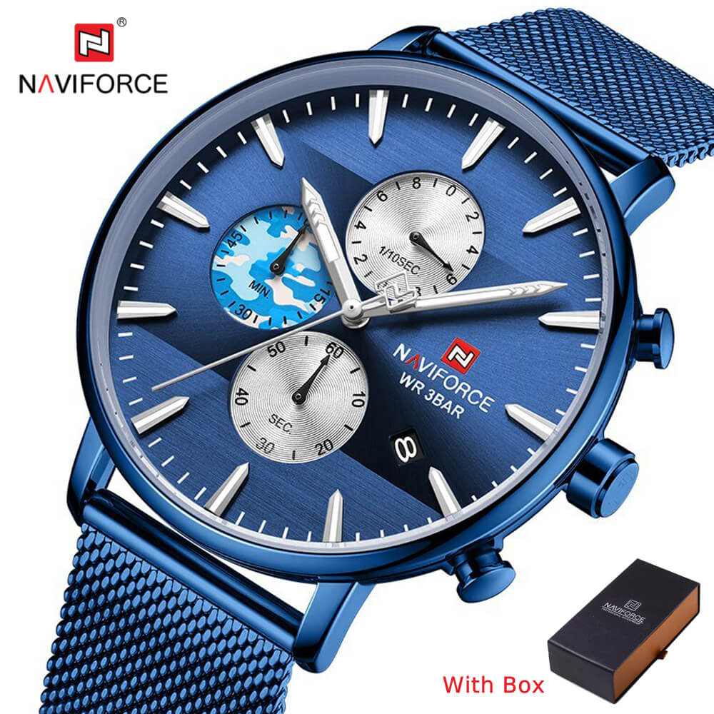 NAVIFORCE NF 9169 Stainless steel luxury Men's watch Waterproof with Chronograph-Blue Camouflage