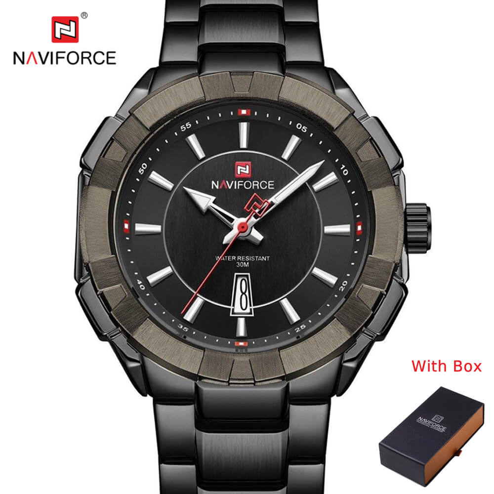NAVIFORCE NF 9176 Stainless Steel Luminous Waterproof Men's watch with Date-Silver Black