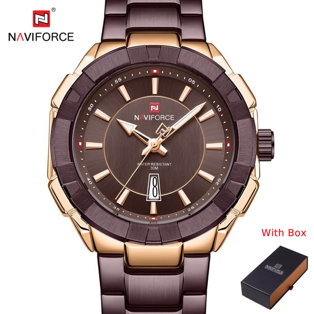 NAVIFORCE NF 9176 Stainless Steel Luminous Waterproof Men's watch with Date-Silver Rose Gold