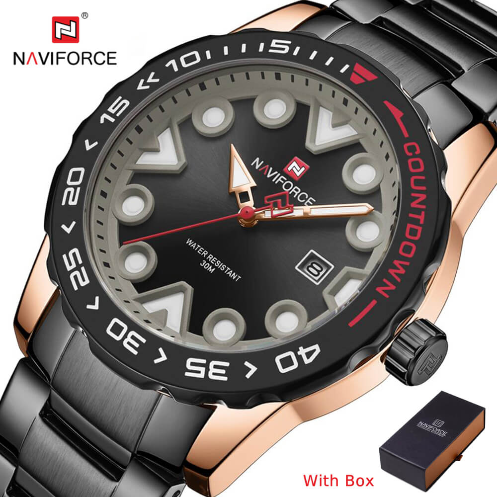 NAVIFORCE NF 9178 Stainless Steel Luxury Brand Men's Watch Water Proof  with Date Silver Coffee