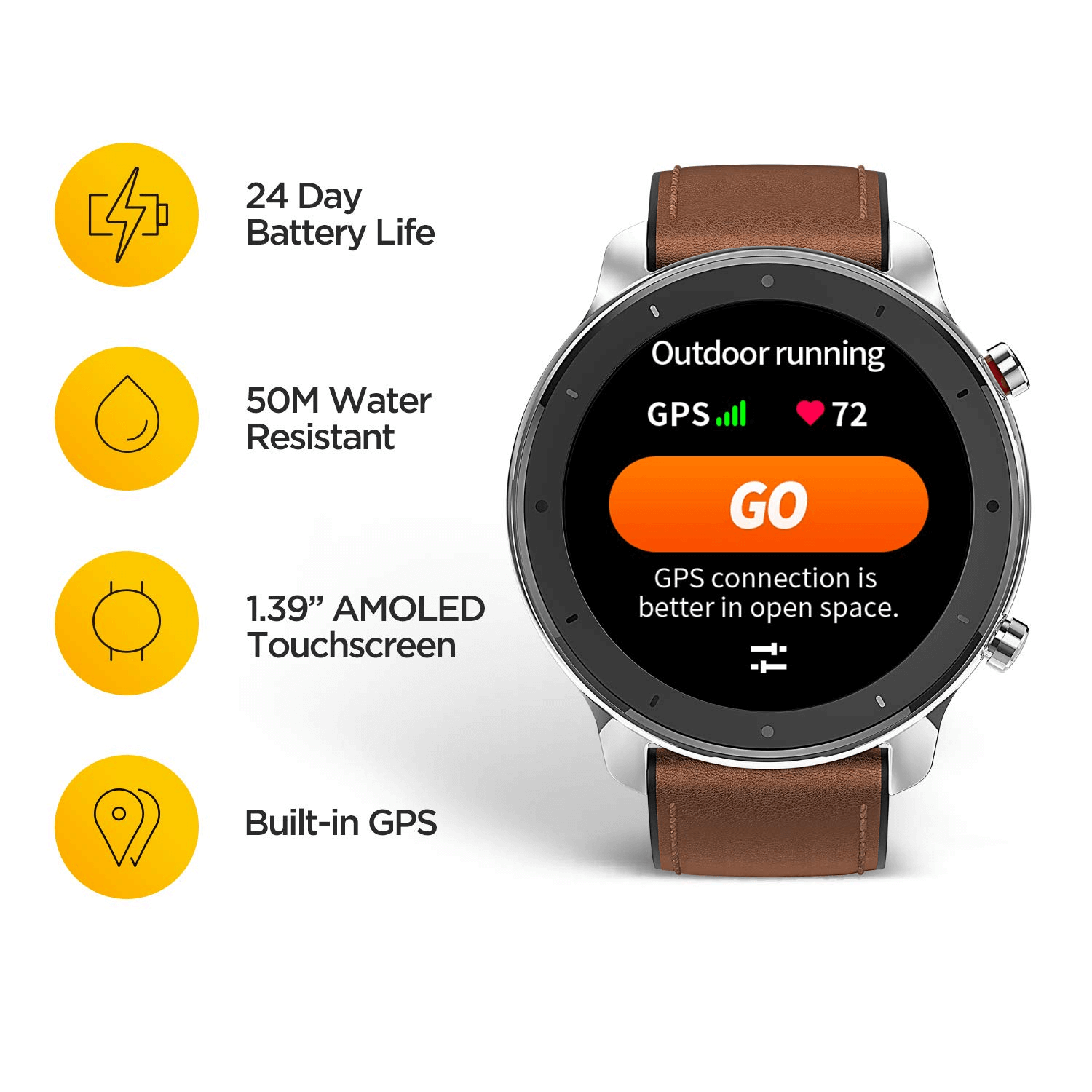 Amazfit GTR 47mm Smart watch Built in GPS  with 5.0 Bluetooth Connectivity - Aluminium Alloy