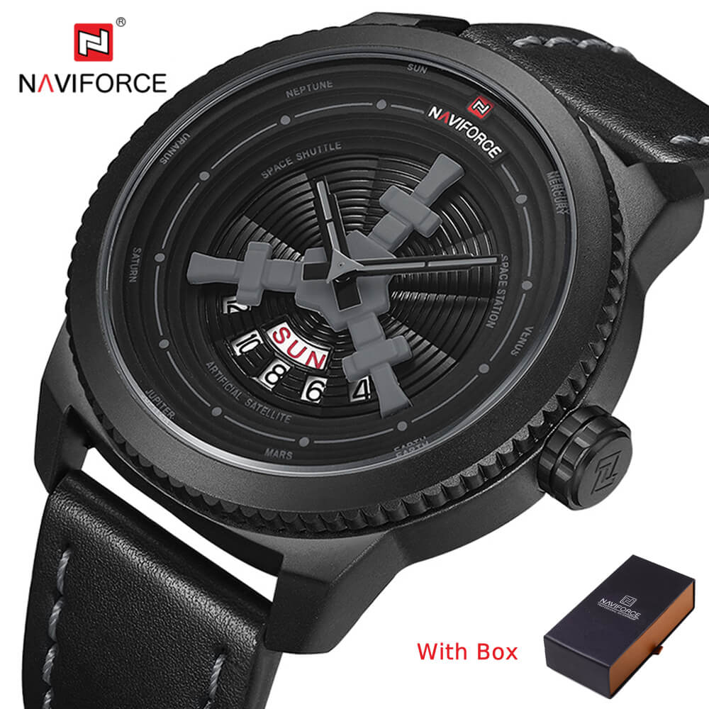 NAVIFORCE NF 9156 Men's Watch Sport Waterproof Wristwatch Leather Band Quartz - GREY